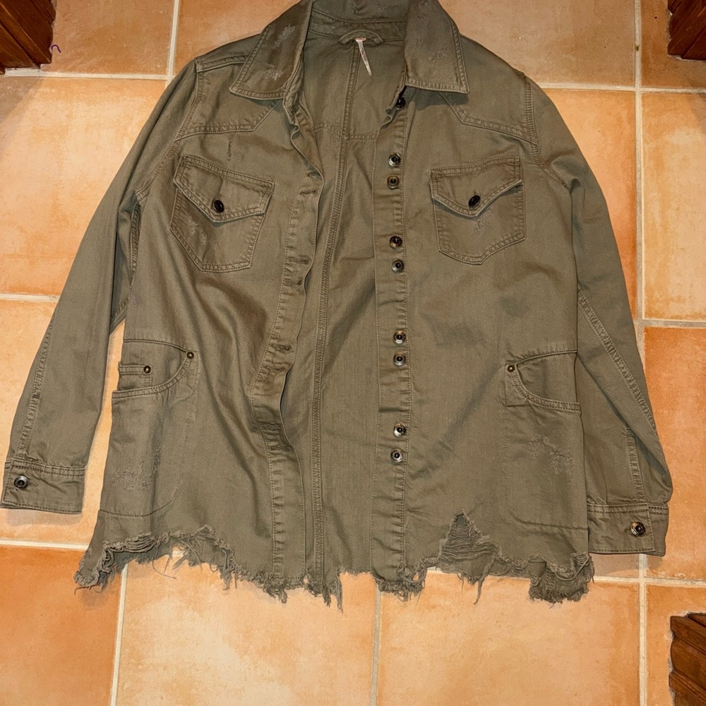 Free People Olive Military Field Jacket